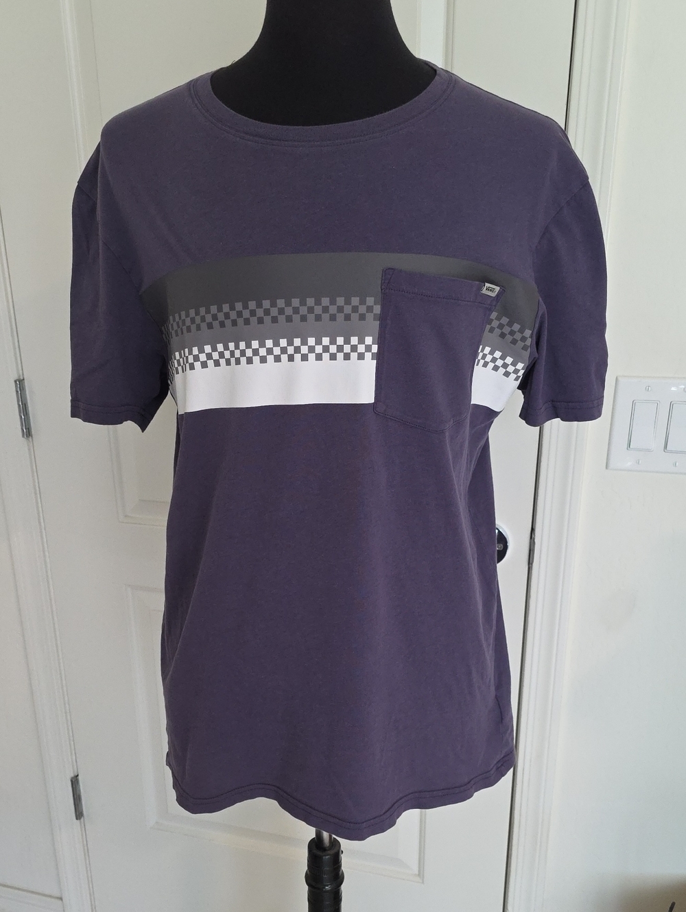 Vans Men's Purple Short-Sleeve Tee with Checker Stripe Pocket